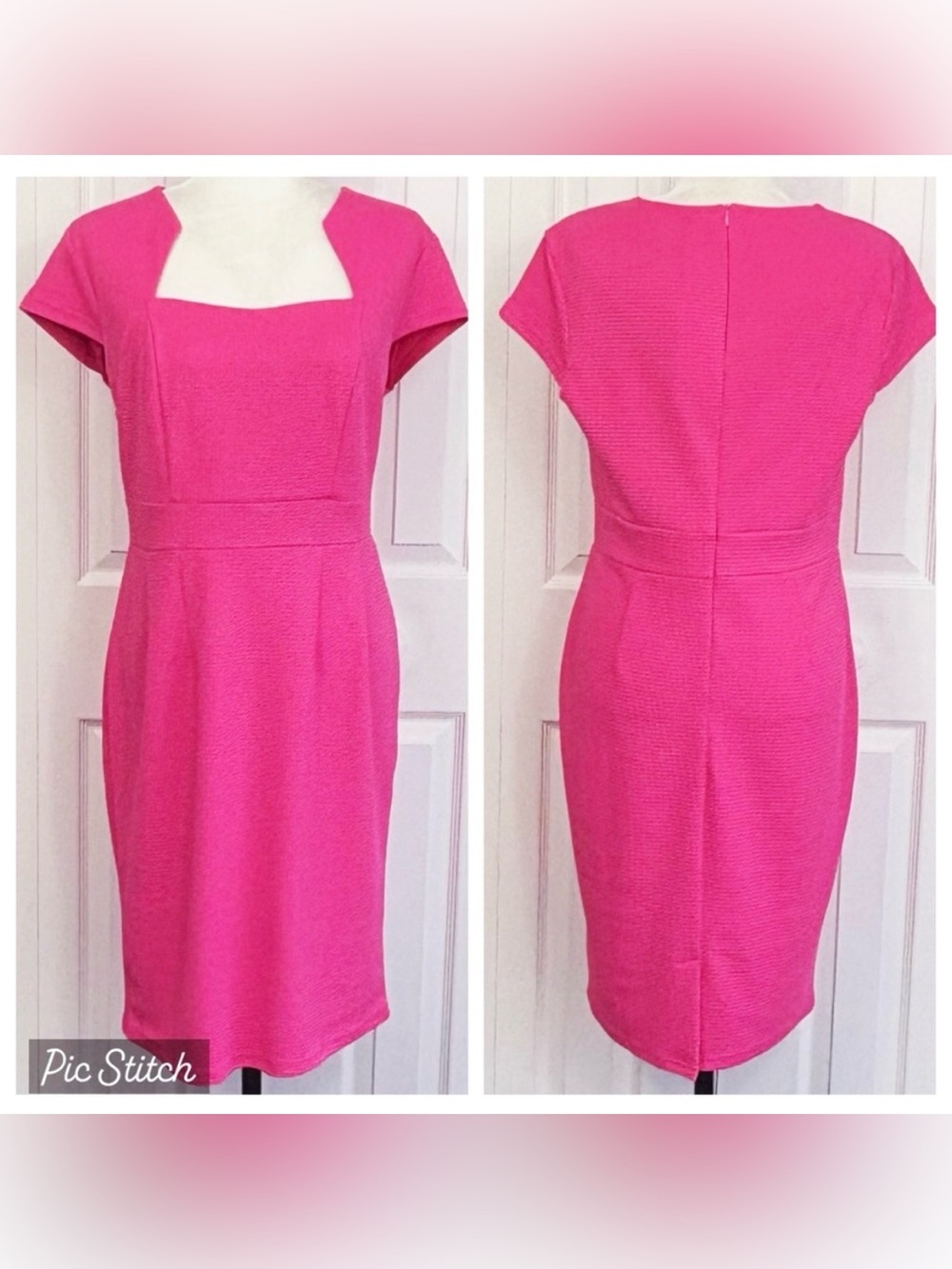 NWT Grace Karin Pink Waffle Knit Cap Sleeve Pencil Sheath Dress.